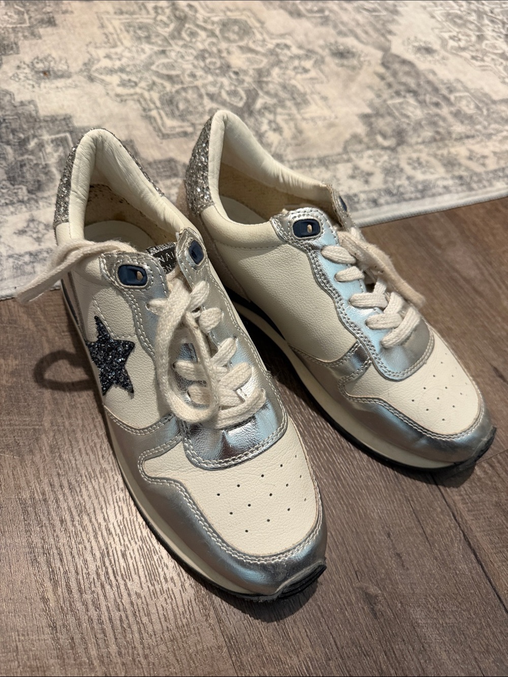 Women’s Metallic Silver & White Star Sneakers